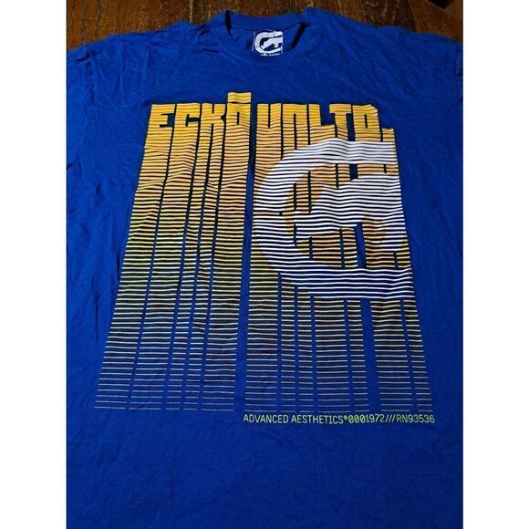 2XL Ecko Unlimited Blue Yellow Short Sleeve Cotton Tee TShirt Top Streetwear - Picture 2 of 3